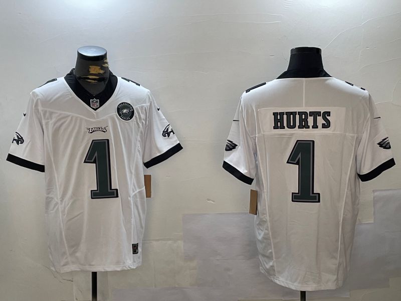 Men Philadelphia Eagles #1 Hurts White three generations 2024 Nike Limited NFL Jersey style 4->new orleans saints->NFL Jersey